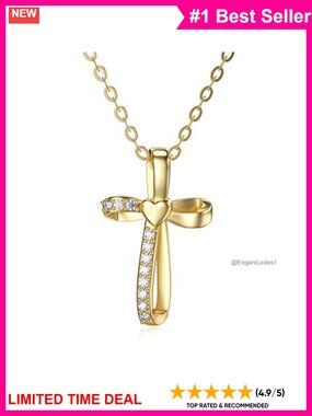 14k Real Gold Cross Necklace with Natural Diamond Pendant